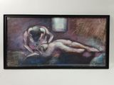 tableau représentant une femme nue assise sur un lit dans une chambre