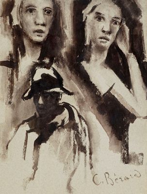 tableau représentant deux femmes en noir et blanc, l'une coiffée d'un chapeau et l'autre d'un foulard