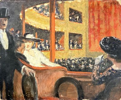 painting of a man in a top hat standing next to a woman in a dress