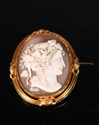 a close up of a picture of a woman ' s head in a gold frame