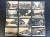 several old black and white photographs of old buildings and streets