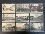 several old black and white photographs of people and horses on a street