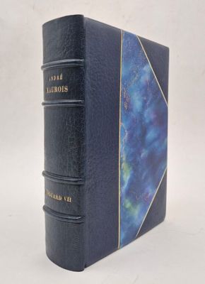 un livre bleu avec une bordure dorée et une couverture bleue