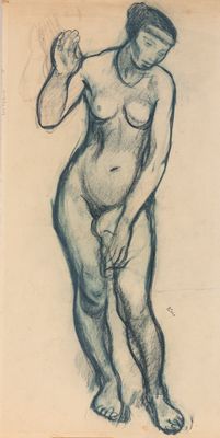 une image représentant le dessin d'une femme nue à genoux