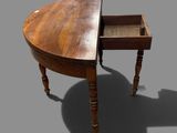 a small wooden table with a drawer on top of it