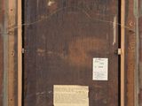 painting of a wooden frame with a piece of paper taped to it