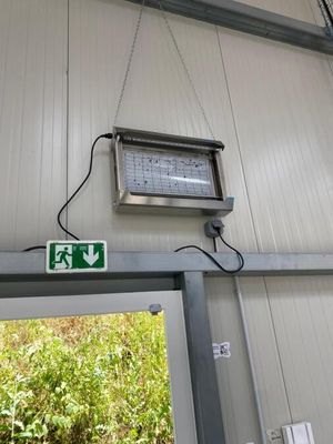 un panneau indiquant une issue de secours suspendu au plafond d'un immeuble