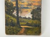 painting of a painting of a landscape with trees and a river
