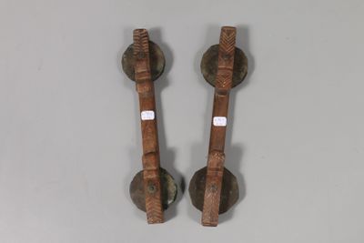 pair of antique wooden wall sconces with brass fittings