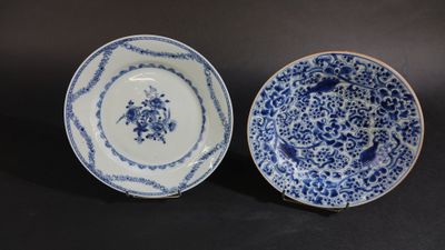 deux assiettes bleues et blanches ornées de motifs floraux
