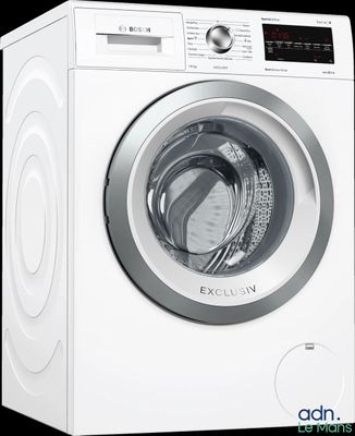 vue de face d'une machine à laver blanche, la porte ouverte