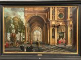 painting of a palace courtyard with figures and figures in the foreground