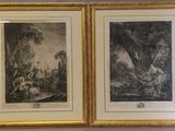 deux reproductions encadrées représentant un homme et une femme dans un décor boisé
