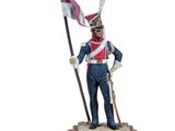 a statue of a man in a uniform holding a flag