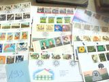 beaucoup de timbres posés sur une table sur laquelle figure une image