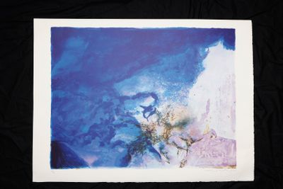 an image of a blue and white painting on a black background
