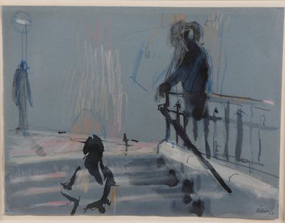 un tableau représentant un homme faisant du skateboard dans la rue