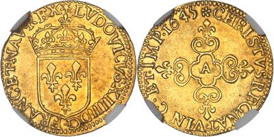 une pièce d'or avec une couronne au recto et un bouclier au verso