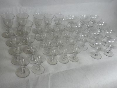 a lot of empty wine glasses sitting on a table