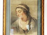 tableau représentant une femme portant un foulard, dans un cadre doré