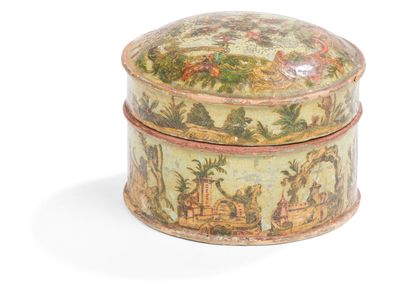 une boîte ronde ornée d'une peinture