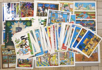 a lot of cards that are laying on the floor