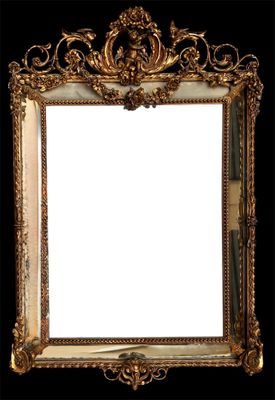 * Grand miroir rectangulaire à parecloses en bois et stuc do…