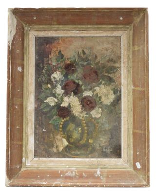 an image of a painting of flowers in a vase on a table