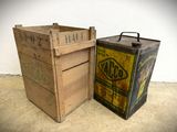 two wooden crates sitting next to each other on the floor