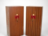 pair of wooden boxes with red handles and handles on each side