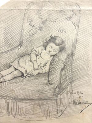 dessin représentant un enfant allongé sur une chaise