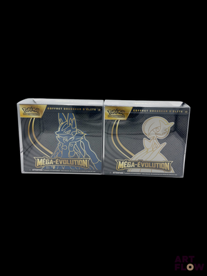 two boxes of pokemon trading cards on a black background