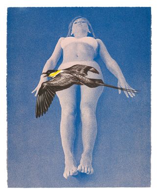 painting of a woman with a bird in her hand and a bird in the air