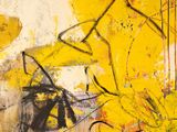 yellow and black abstract painting of a man and a woman