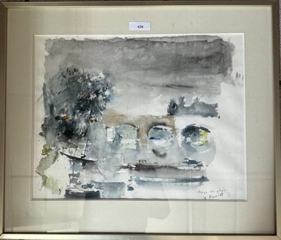 ECOLE DU Xxe,"Temps de pluie", Aquarelle, 35 X 44 CM