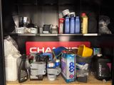 a cabinet with a lot of items on it
