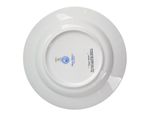 a white plate with a blue and white design on it