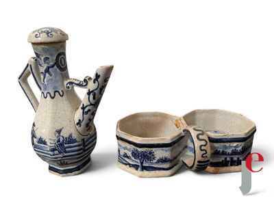 three pieces of pottery sitting next to each other on a white surface