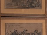 two framed pictures of a horse drawn carriage and a horse drawn carriage