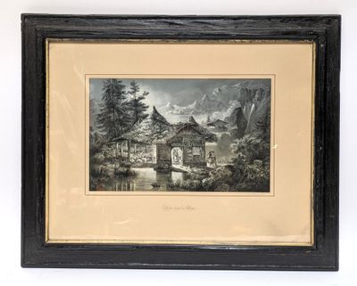 an image of a picture of a house in the woods