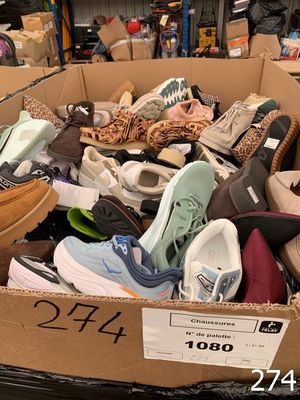 many pairs of shoes in a box on the floor