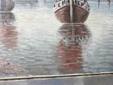 a painting of a boat in a body of water