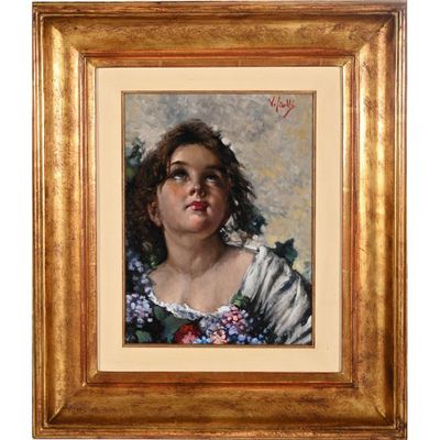 un tableau représentant une femme avec des fleurs dans les cheveux