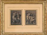 deux gravures encadrées représentant deux nus et un homme