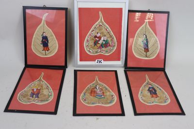 CANTON fin XIXe, lot de 6 gouaches sur feuille "Personnages"…