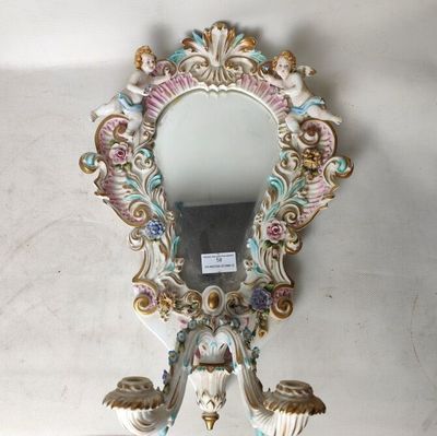 Miroir d'applique à deux bras de lumière en porcelaine polyc…