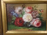 a picture of a painting of flowers in a gold frame