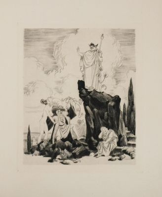 an image of a black and white drawing of a man on a horse