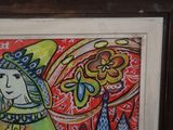 a picture of a painting of a woman in a yellow dress