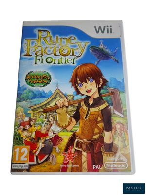 Le jeu Wii « Rune Factory Frontier » se trouve sur une surface blanche